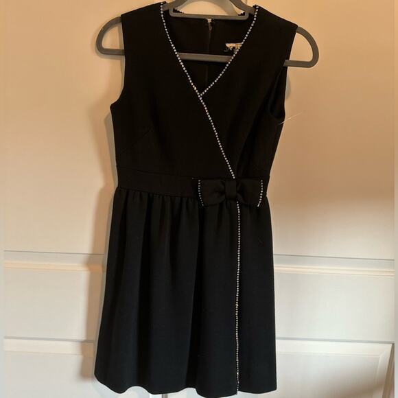 Vintage Little Black Sleeveless, Above Knee Dress with Bow Detail and Stone Trim - Picture 1 of 5